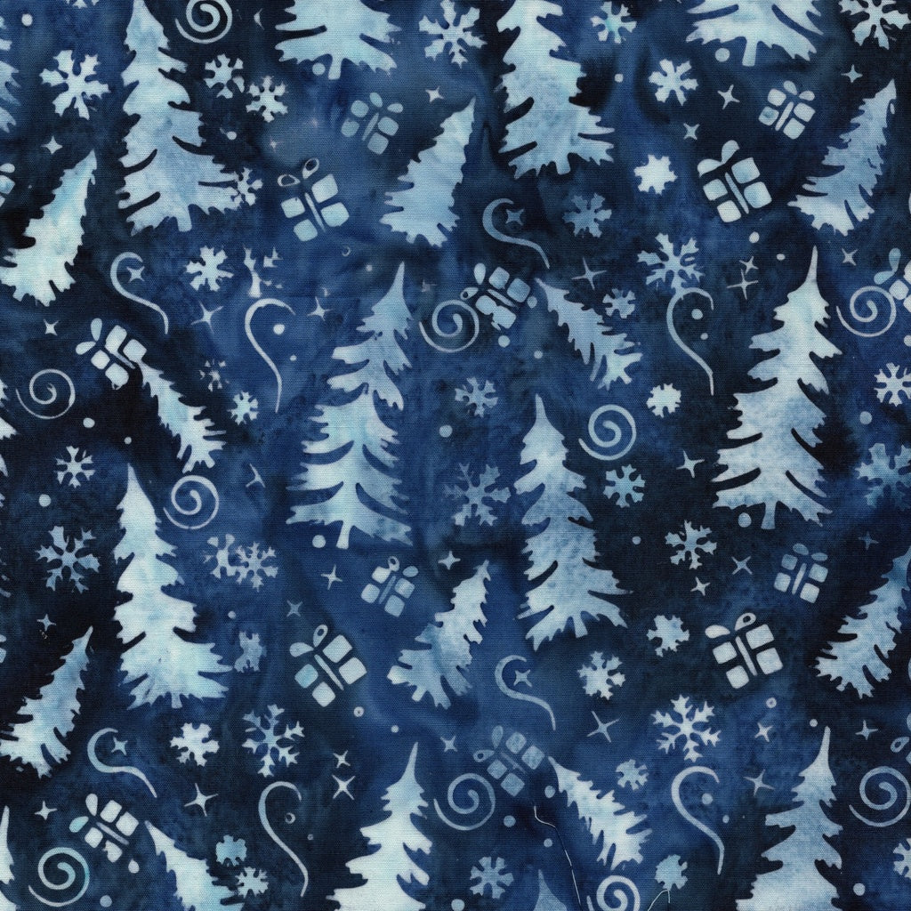 FROSTED WISHES Trees and Presents blue denim