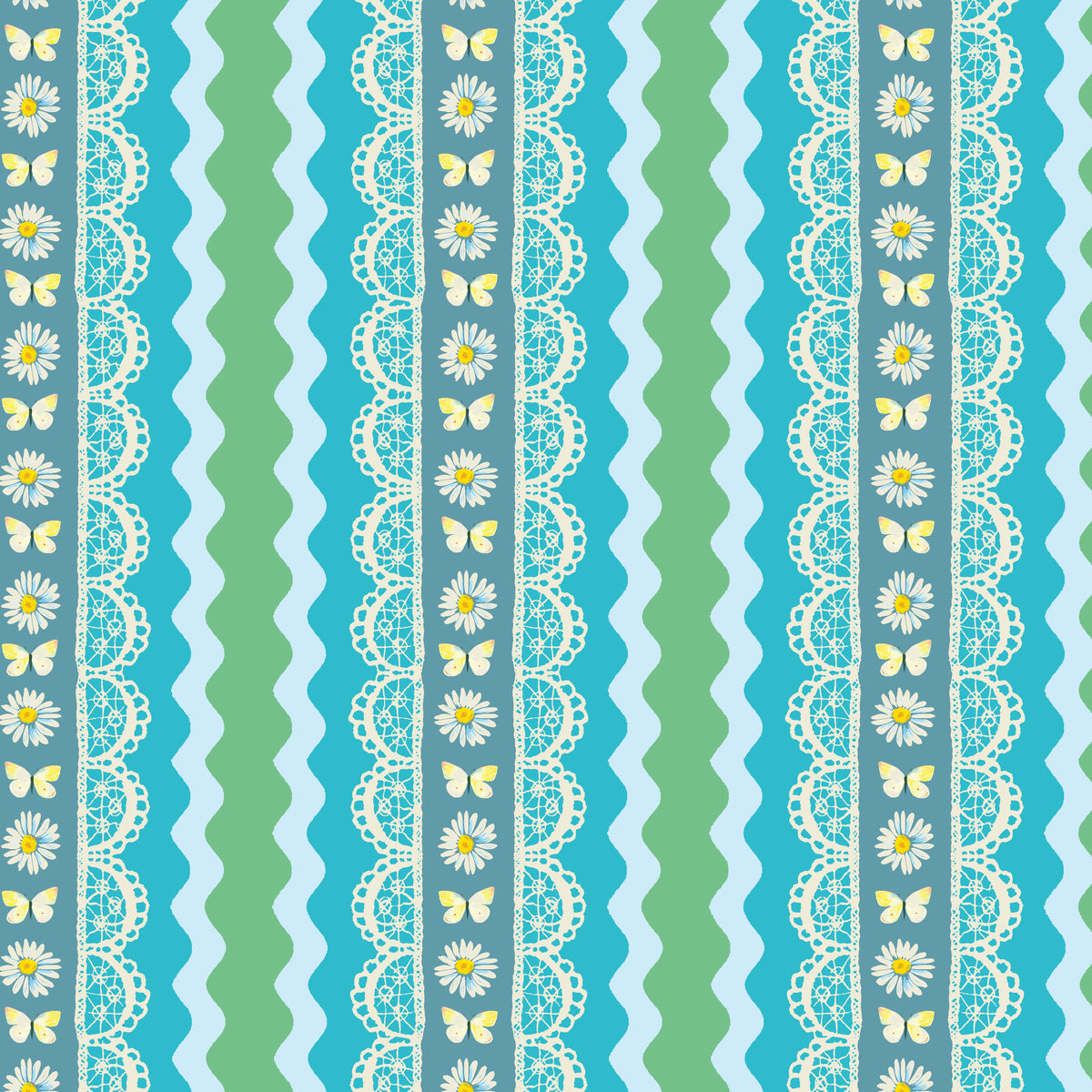 LOVE AND STITCHES Rick Rack Stripe teal multi