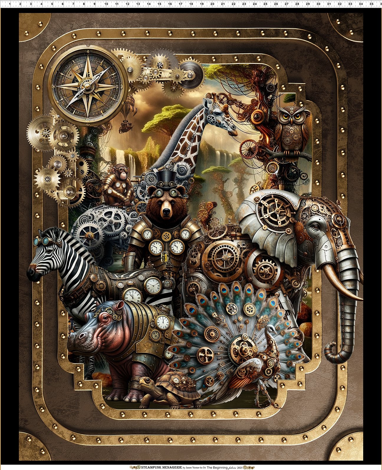 STEAMPUNK MENAGERIE Large 35" x 42" Panel multi