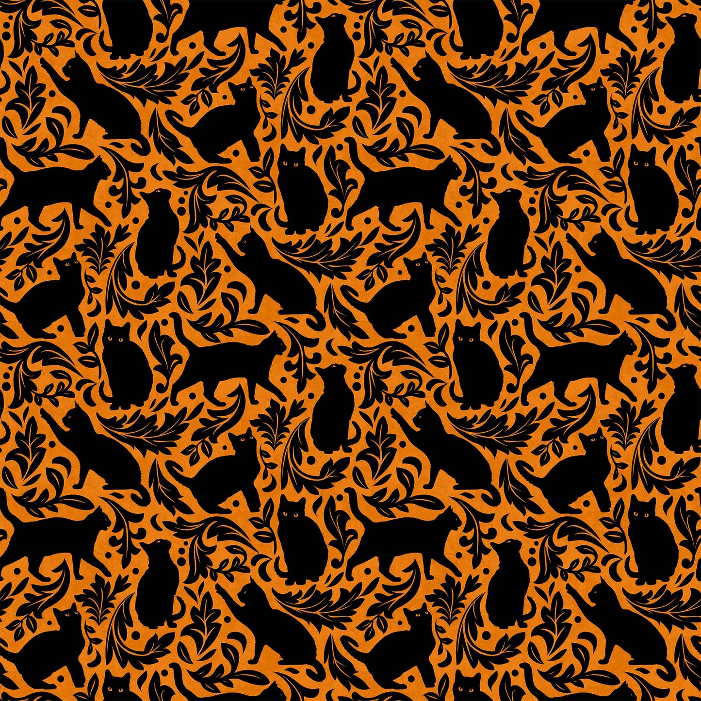 HALLOWS EVE Cat Damask orange black