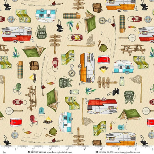 HAPPY CAMPERS Camping cream green