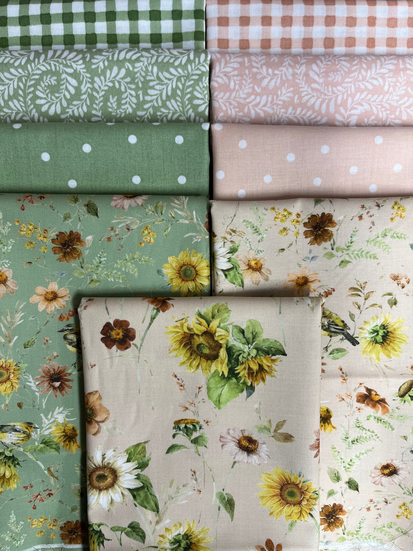 SUNFLOWER WHISPERS sage blush 9 Fat Quarters