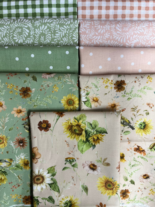 SUNFLOWER WHISPERS sage blush 9 Half Yards