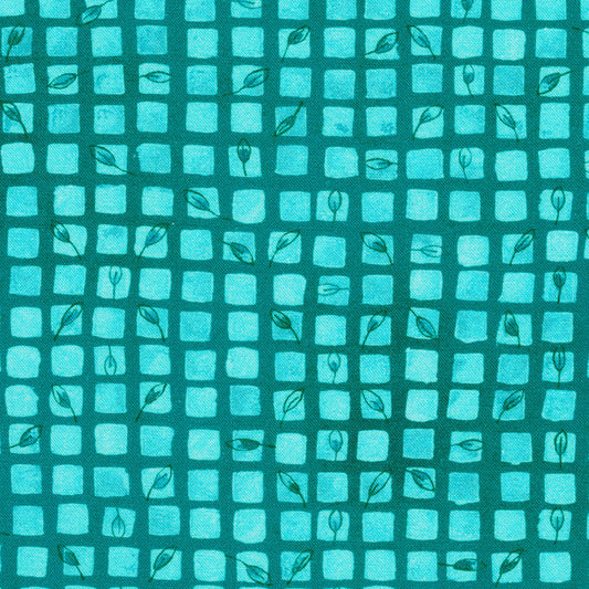 SUNLIT GARDEN 23121-81 turquoise -2/3yd REMNANT