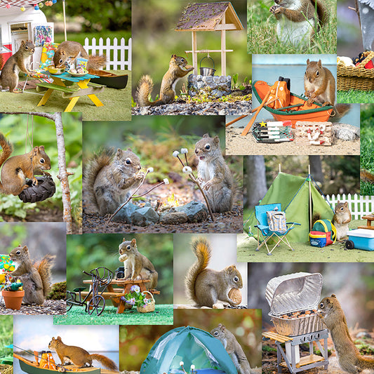 THE SECRET LIFE OF SQUIRRELS Collage multi bright - one yards