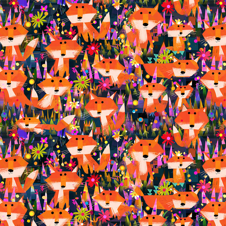 ANIMAL KINGDOM Foxes and Flowers midnight blue