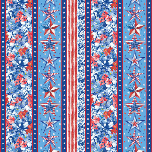LUCKY STARS Border Stripe medium blue - one yards