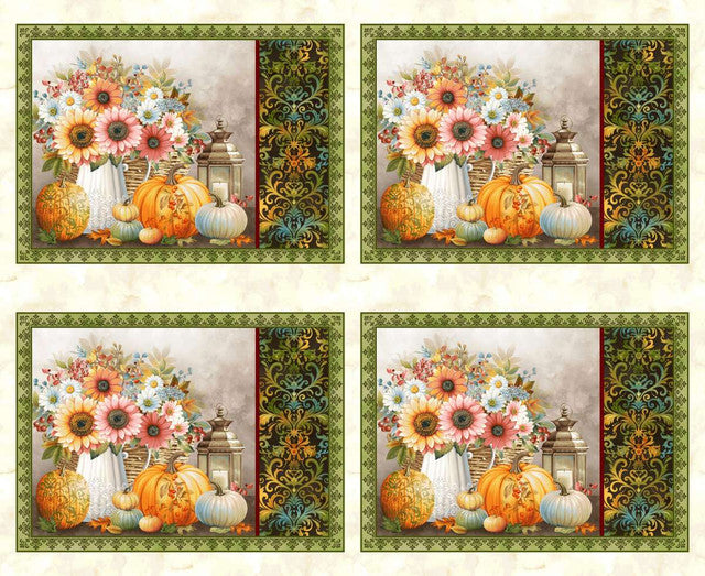 BASKETS OF AUTUMN BLESSINGS Panel 36"x42" cream
