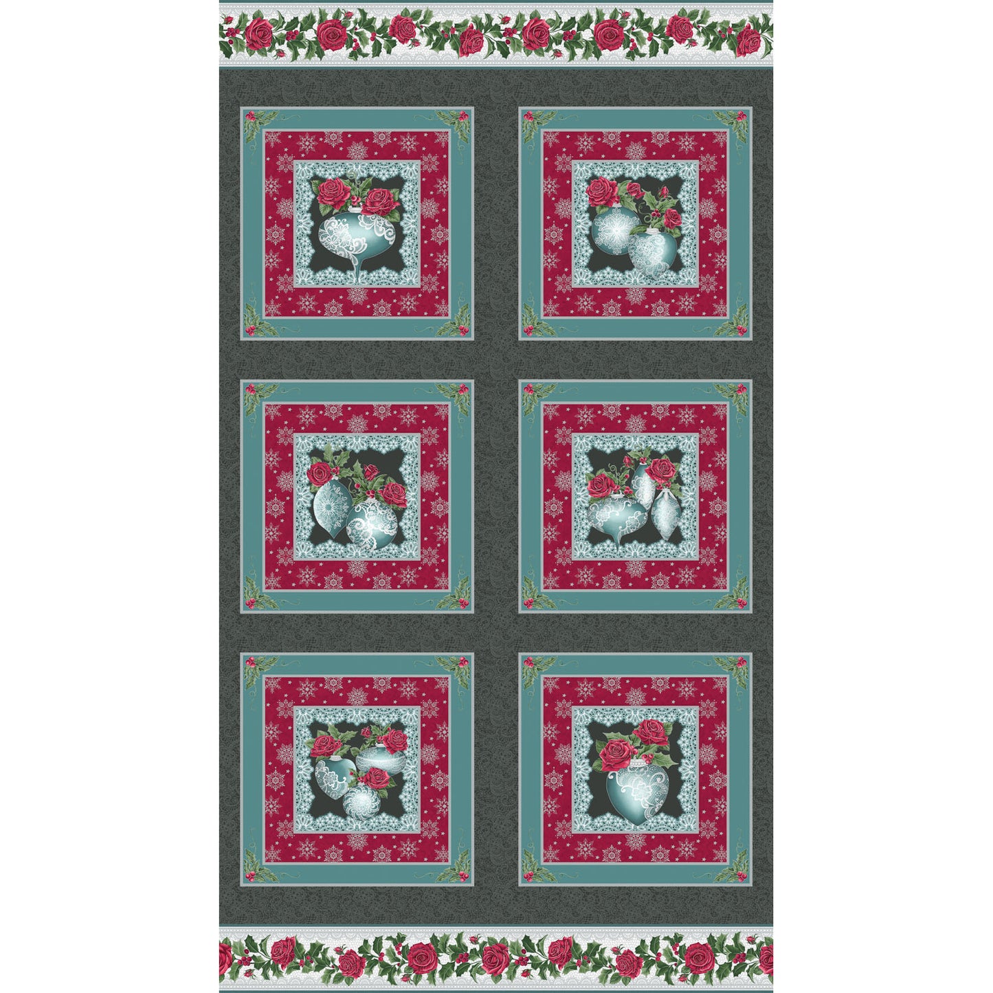 A FESTIVE SEASON charcoal/teal 24"x42" Panel