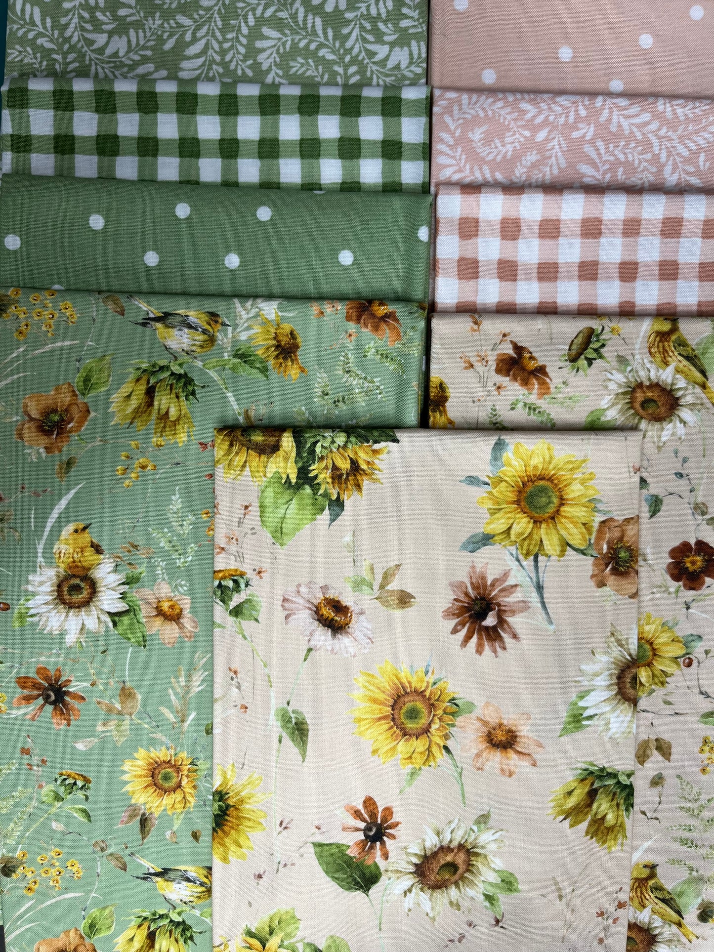 SUNFLOWER WHISPERS Blush Sage 9 Fat Quarters