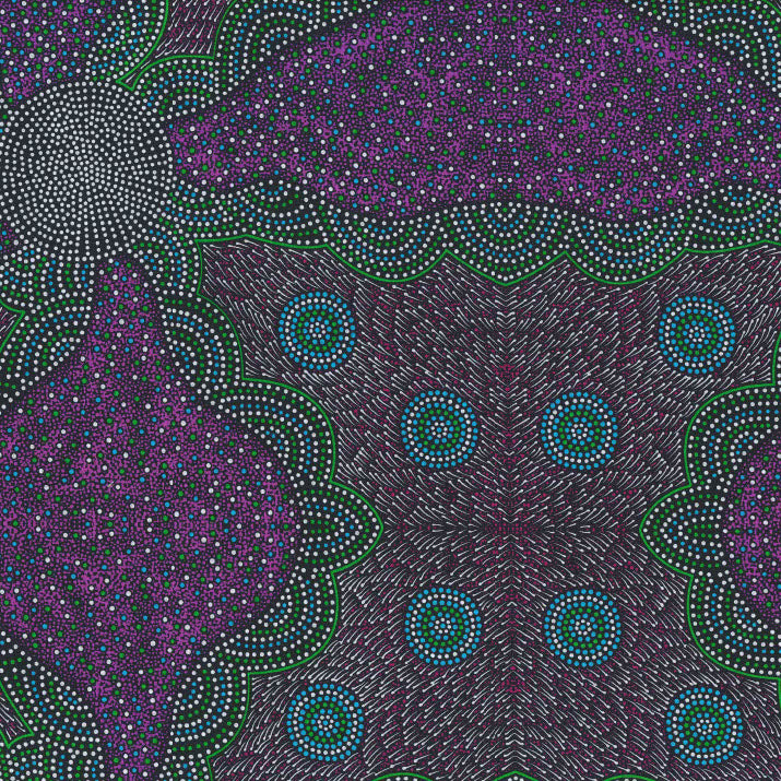 AUSTRALIAN Kangaroo Grass & Bush Waterhole purple
