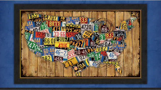 ROUTE 66 COMMEMORATIVE COLLECTION License Plate Map 24"x42" Panel
