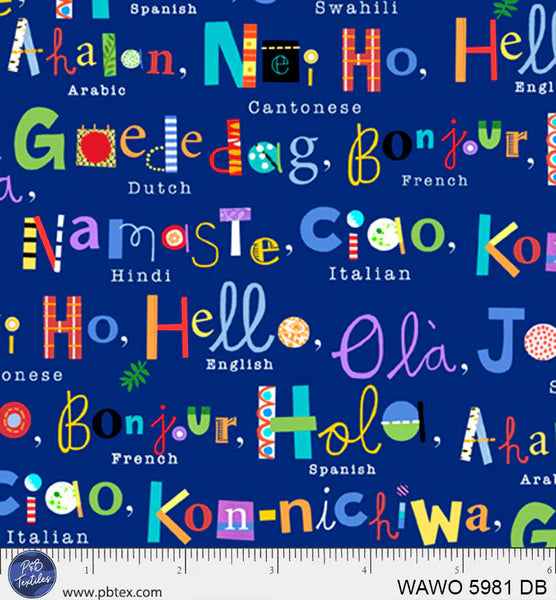 WHAT A WORLD A World of Hellos Dk Blue