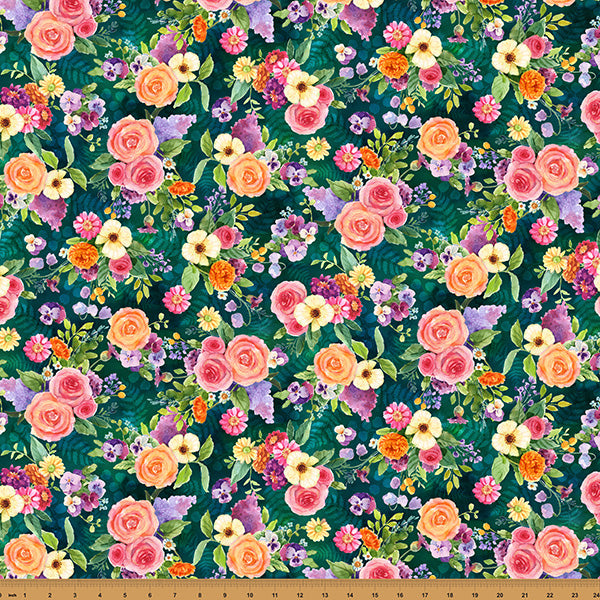 SECRET GARDEN Floral deep teal