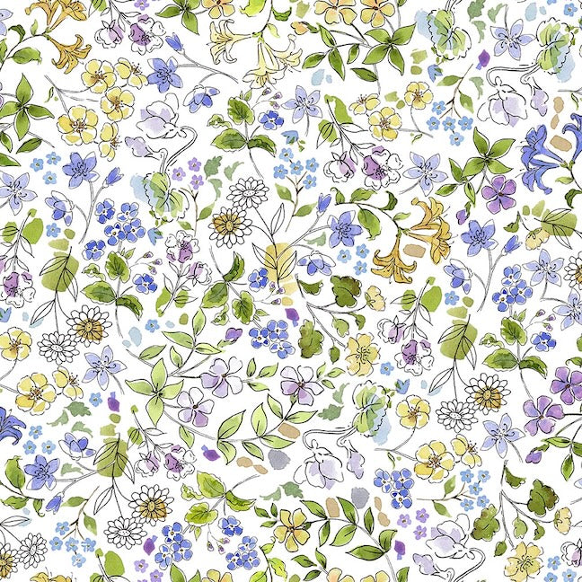 DRAWN TO BIRDS Floral white