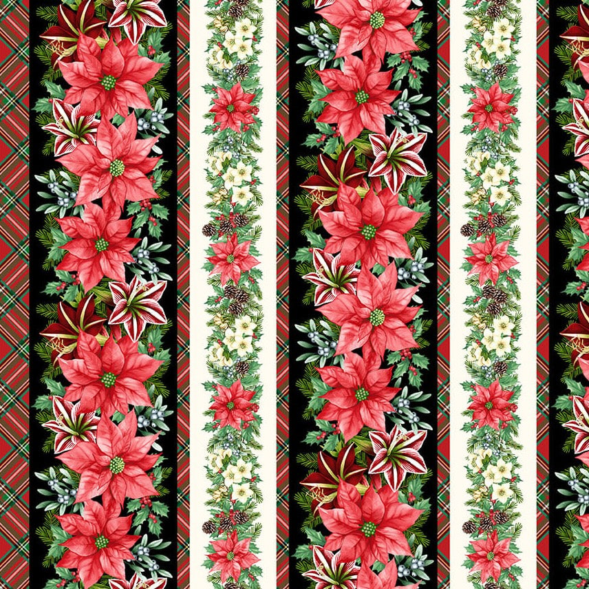 BLOOMS OF THE HOLIDAY Border Stripe black multi