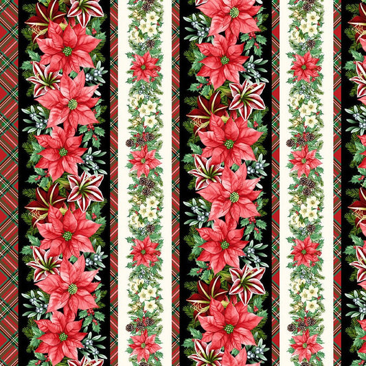BLOOMS OF THE HOLIDAY Border Stripe black multi