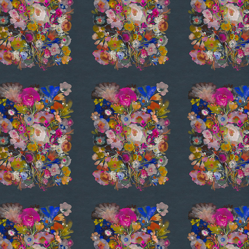 SWEET SOMETHINGS Stamp Delphiniums navy 22"x42" panel