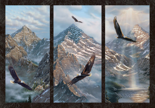 WINGED GLORY Tryptic Panel blue multi 30"x43"