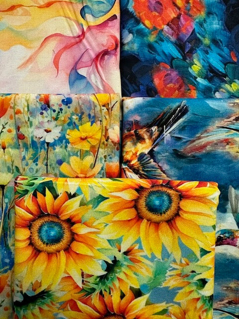 HUMMINGBIRD BOUQUET 5 fat quarters