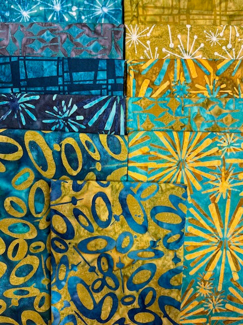 RETRO REVIVAL Turquoise 11 fat quarters