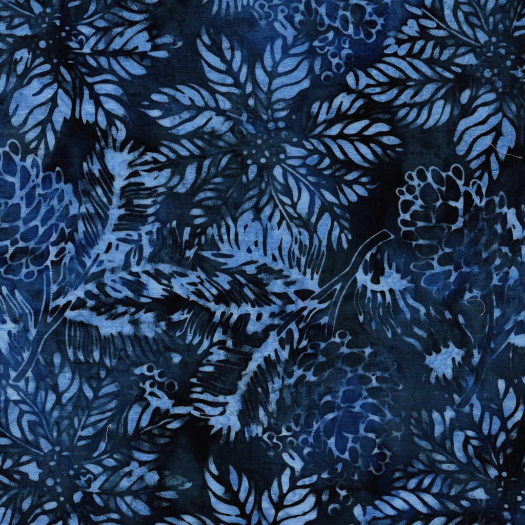 FROSTED WISHES Poinsettias and Pinecones blue