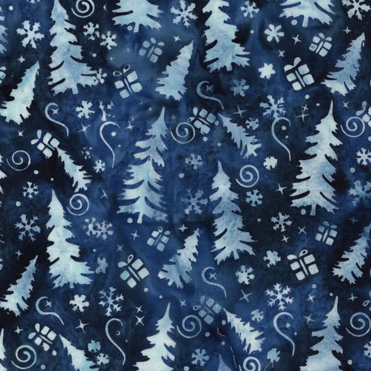 FROSTED WISHES Trees and Presents blue denim