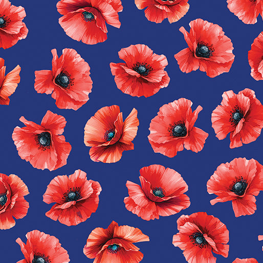 RED WHITE & SWEET Pretty Poppies navy