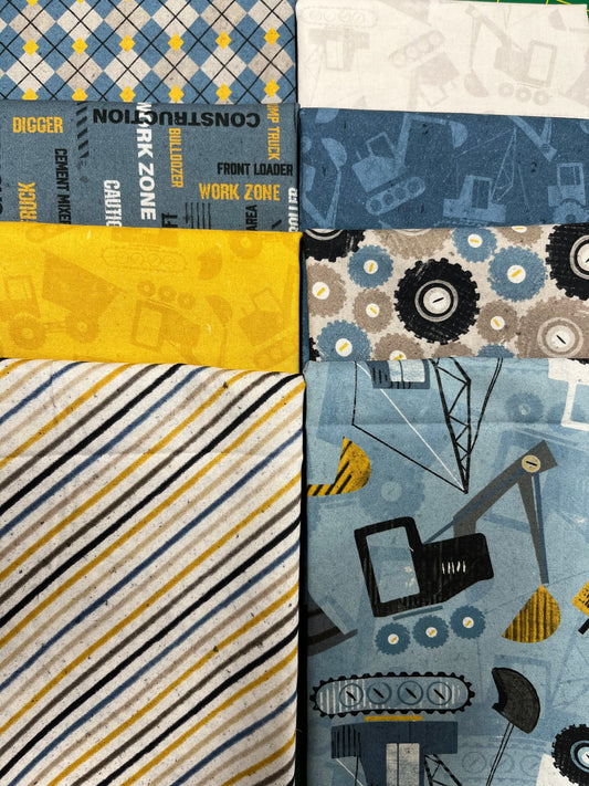 DIGGERS & DOZERS Blue 8 Fat Quarters