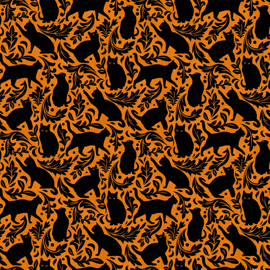 HALLOWS EVE Cat Damask orange black