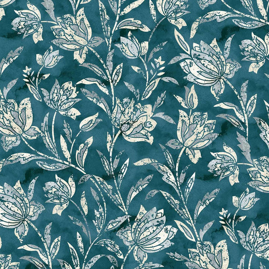 ROUGH AROUND THE EDGES Floral Stencil teal