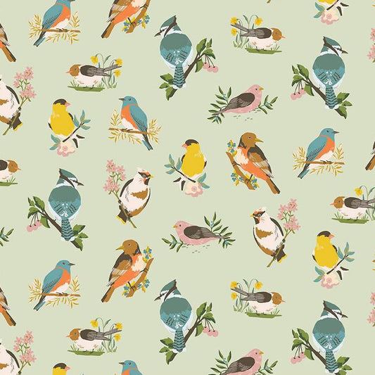 WINGED MELODY Birds sage - 1 yd cuts