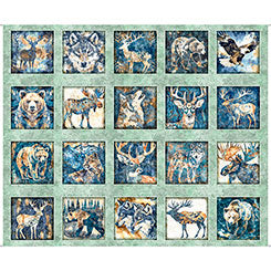 MOUNTAIN SPLENDOR Lodge Animal Picture Patches sage 35"x43" Panel