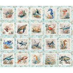 NAUTICUS Sea Creatures Picture Patches lt aqua 36"x42" Panel