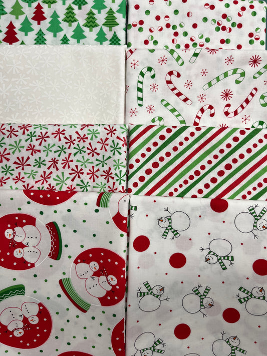 SNOW TIME White 8 Fat Quarters