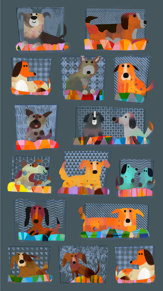 FUR-EVER FRIENDS Take Me Home Dogs slate 24"x42" Panel