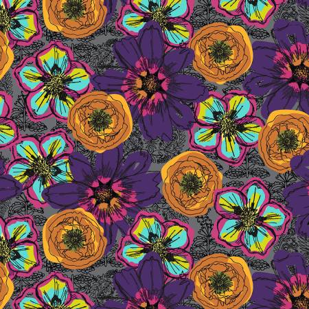 WINDING ROADS Flower Fields charcoal