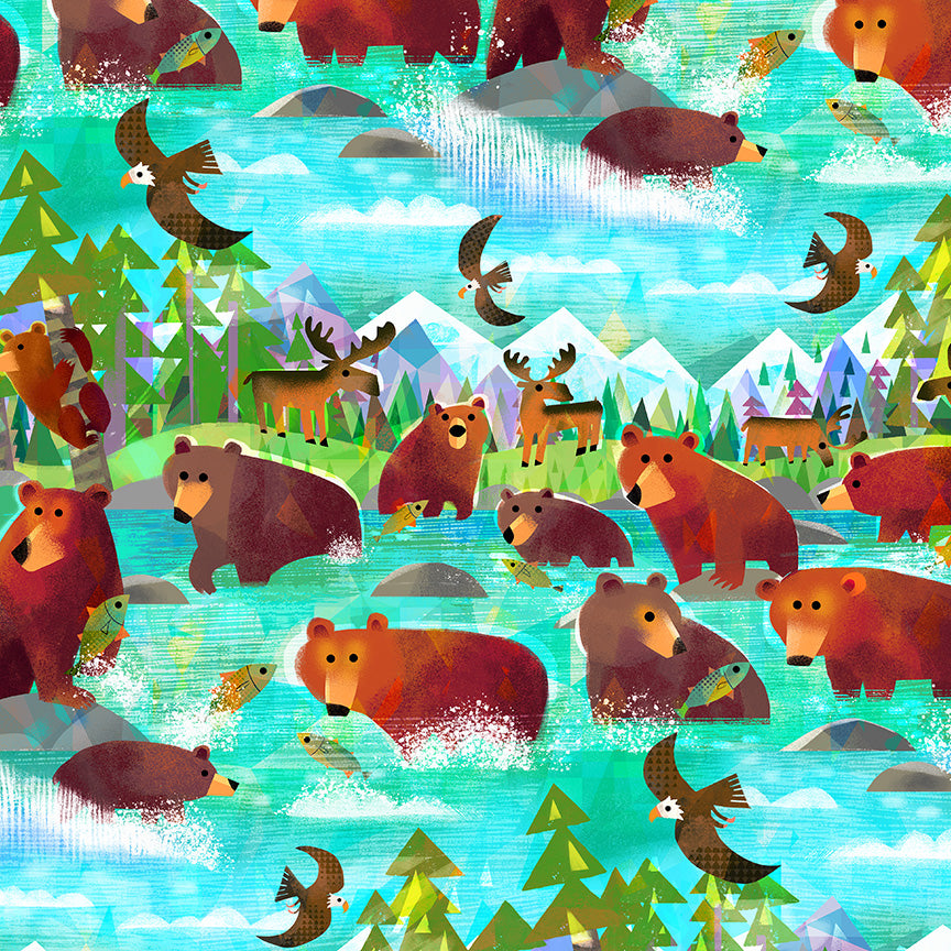 ANIMAL KINGDOM Bathing Bears turquoise