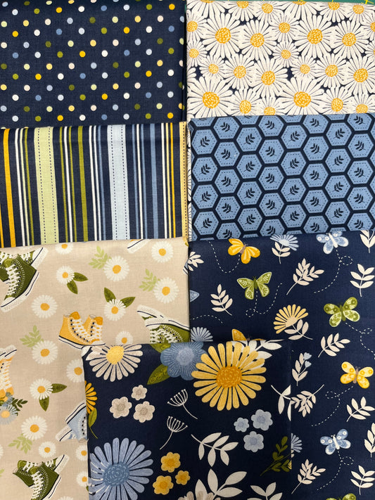 SUNSHINE & DANDELIONS Navy 7 Half Yards