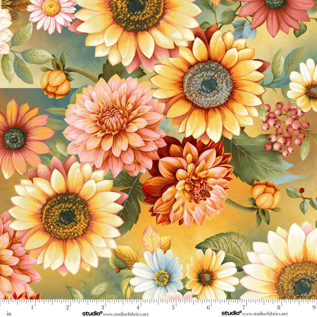 BASKETS OF AUTUMN BLESSINGS Floral blue multi