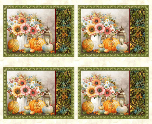 BASKETS OF AUTUMN BLESSINGS Panel 36"x42" cream