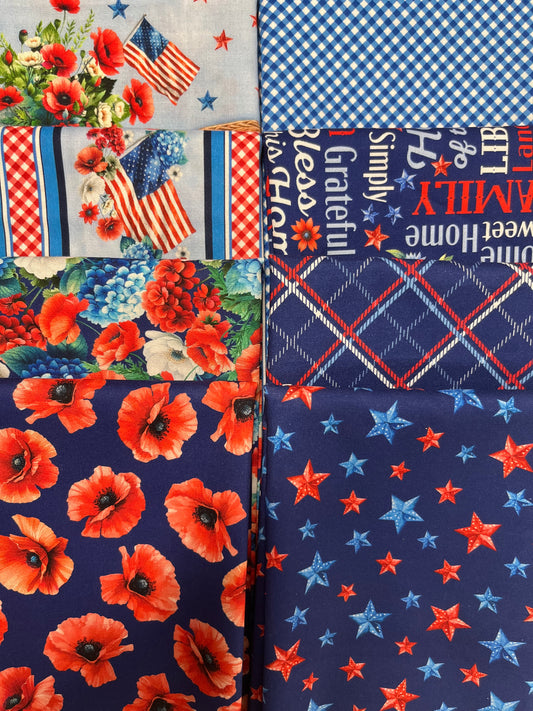 RED WHITE & SWEET Navy 8 Fat Quarters