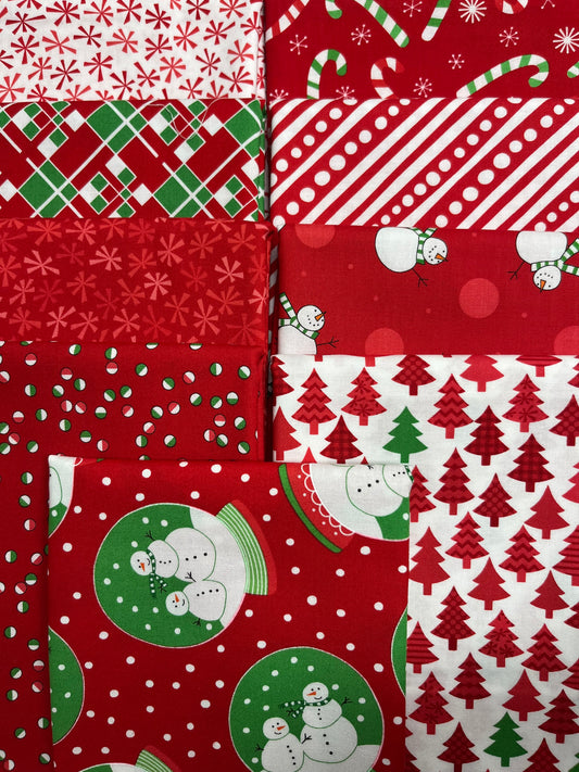 SNOW TIME Red 9 Fat Quarters