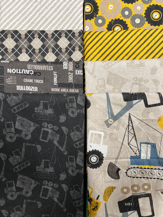 DIGGERS & DOZERS Grey 8 Fat Quarters