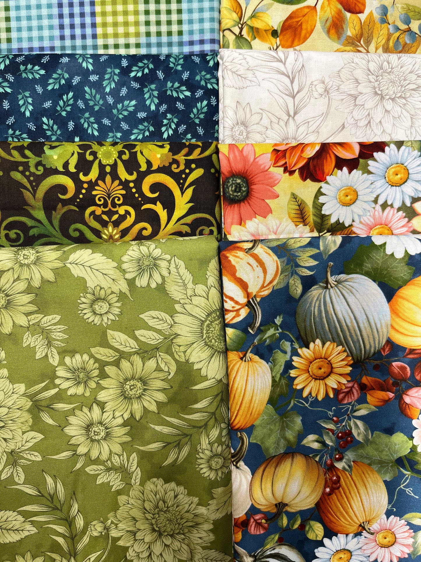 BASKETS OF AUTUMN BLESSINGS Blue 8 Half Yards