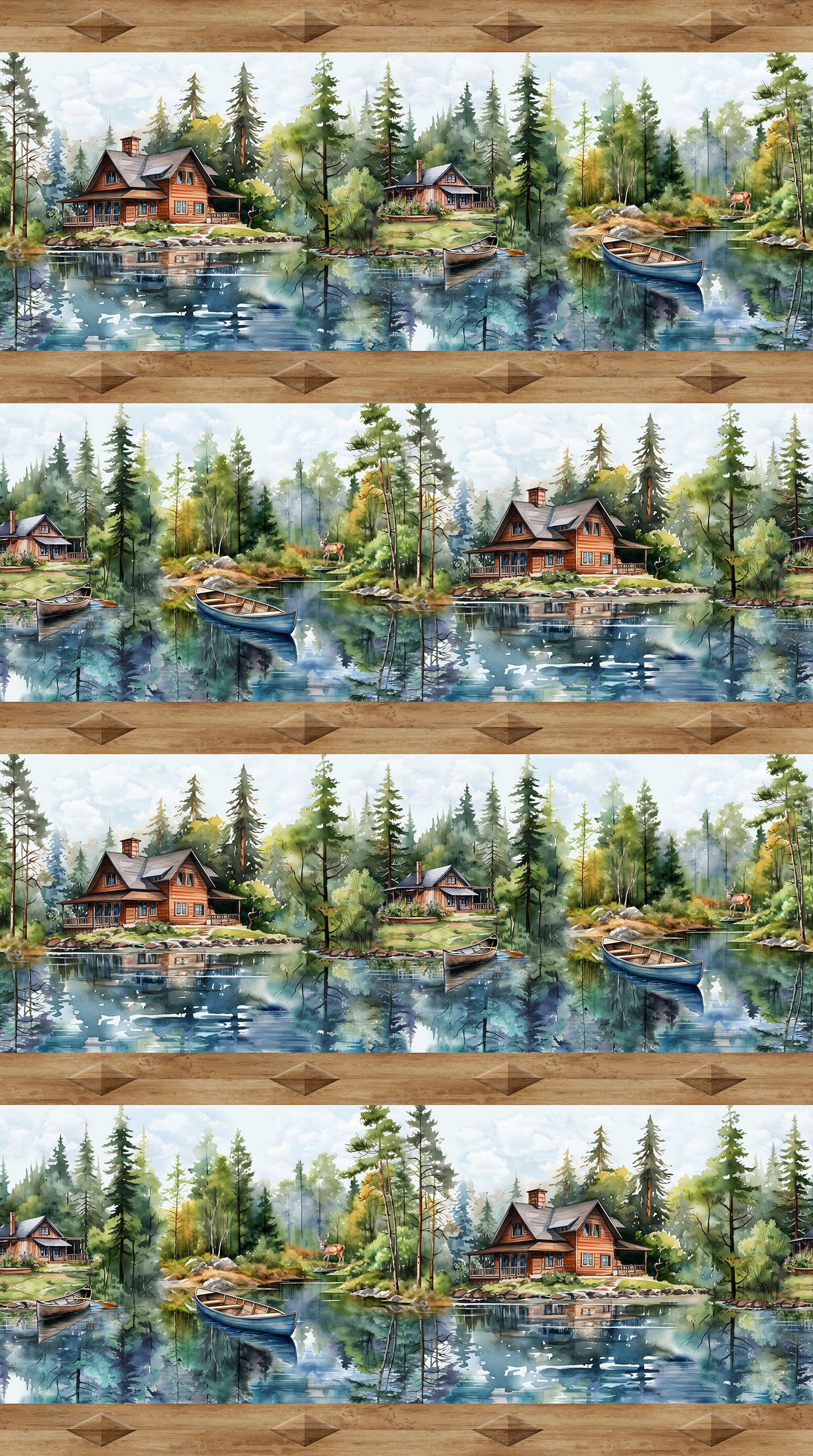 LAKESIDE RETREAT Border Stripe brown multi - 1 Yard cuts