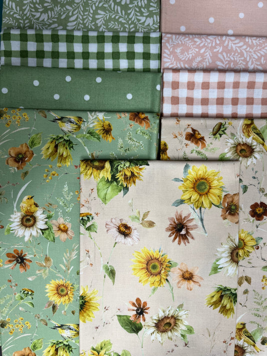 SUNFLOWER WHISPERS Blush Sage 9 Fat Quarters