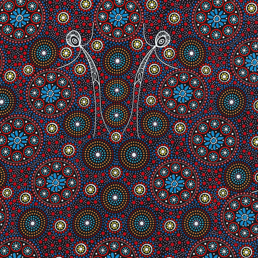 AUSTRALIAN Gathering Bush Tucker red -7/8yd REMNANT