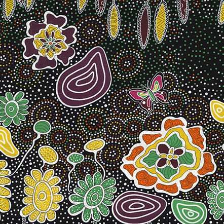 AUSTRALIAN Summertime Rainforest black- 1 1/4yd REMNANT