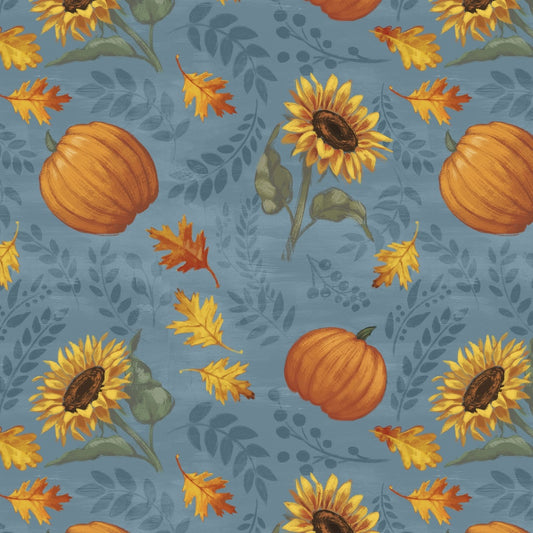 HARVEST DELIGHT Sunflowers & Pumpkins blue